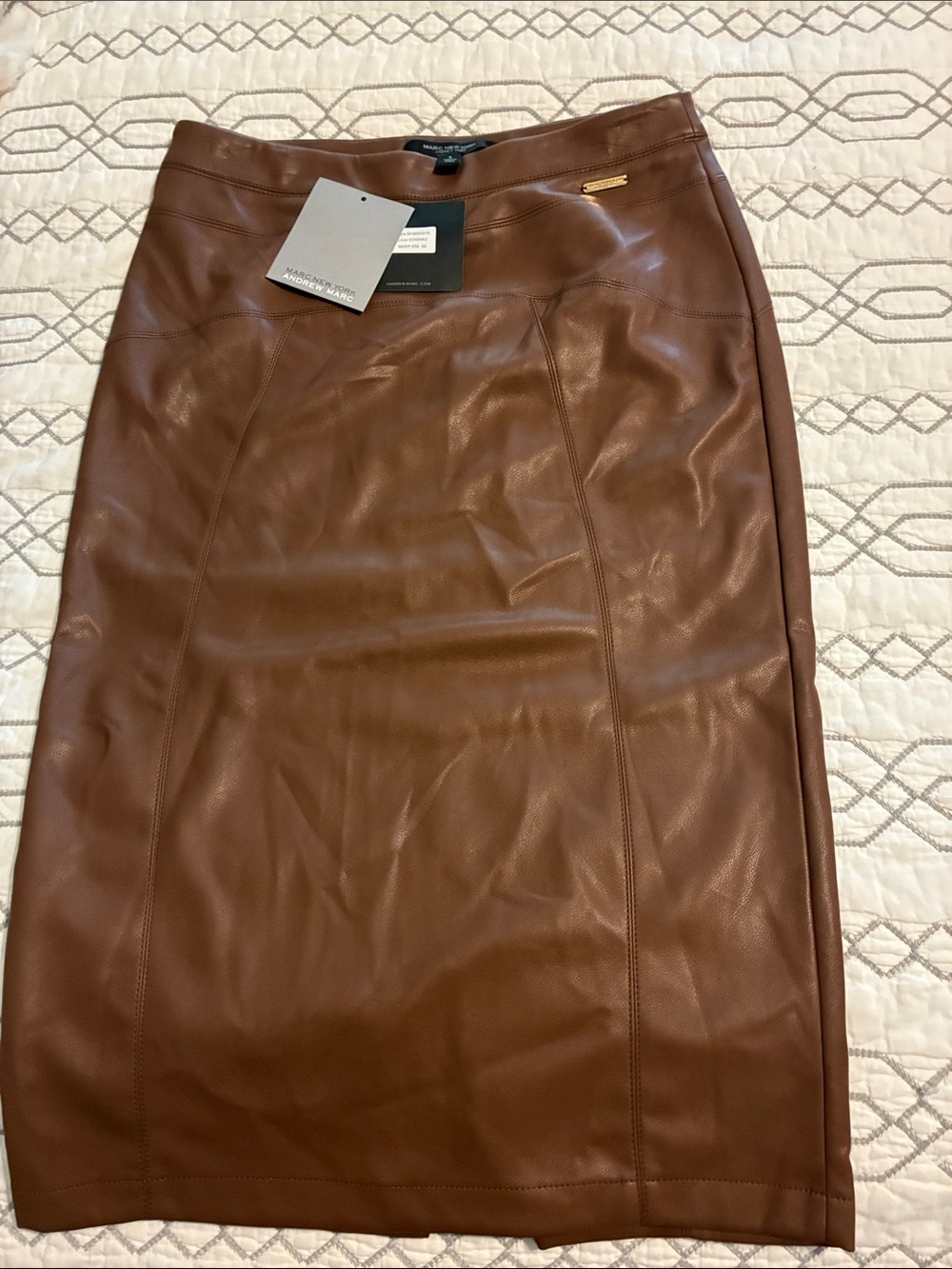 Faux Leather Pencil Skirt in Cognac Brown - Women's